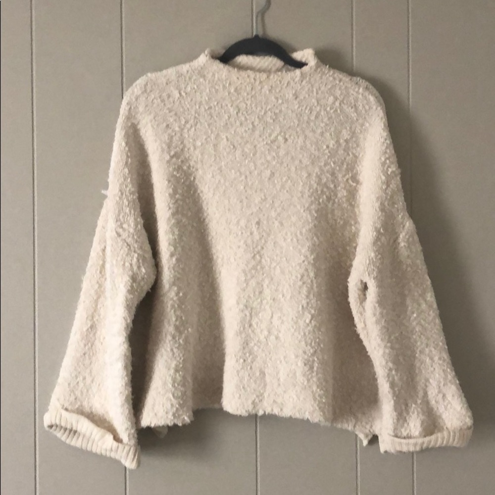 Free people cream boxy roll mock neck sweater